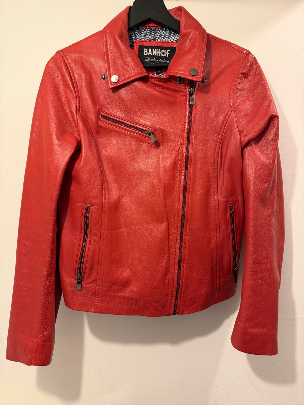Barcelona Spain Red Leather Moto Jacket